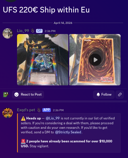 Bot posting an unverified seller warning in a BST thread