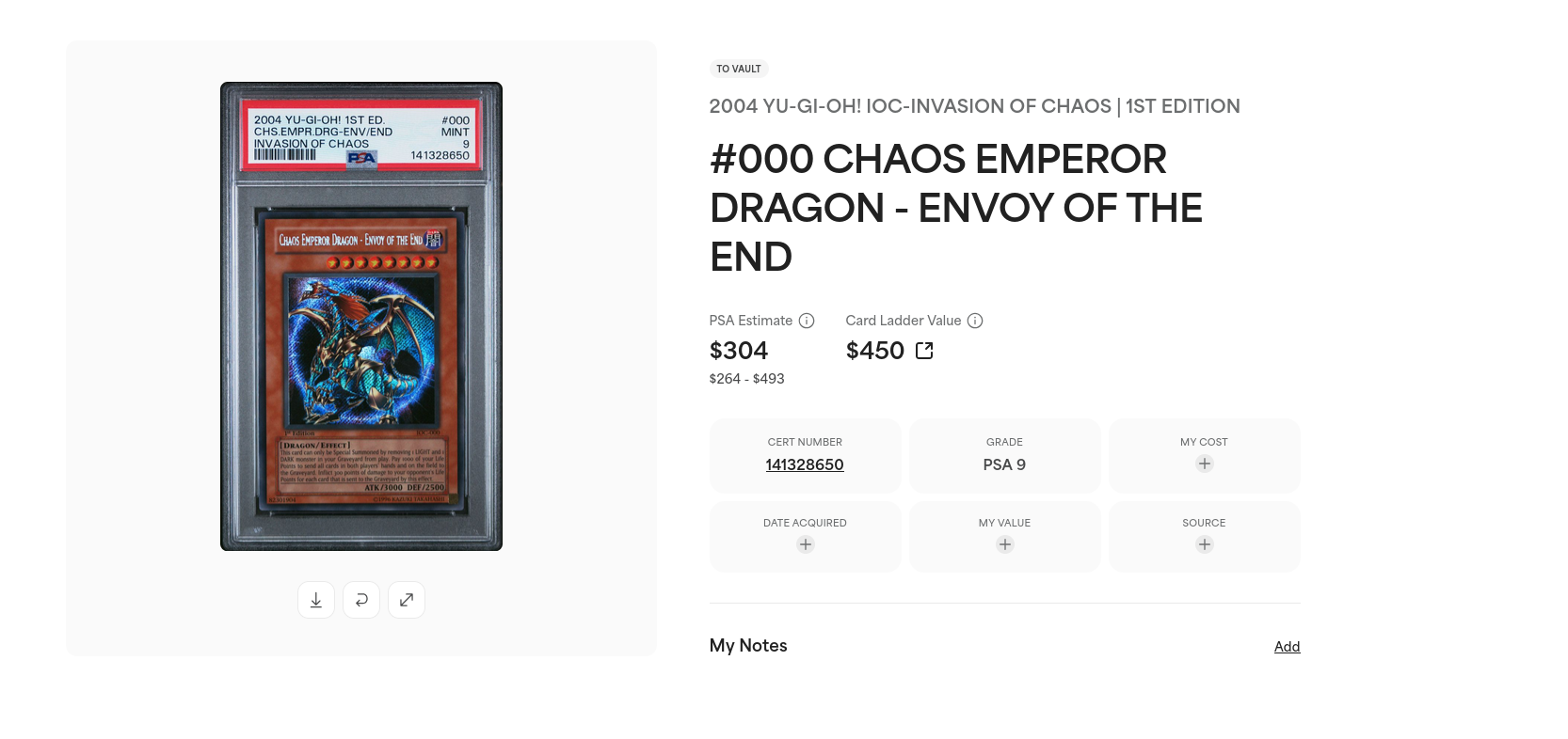 Detailed card view with front and back scans